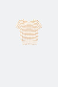 Square neck Stripped Sweater in beige and camel