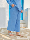 Blue Cotton Palazzo Pants With Pockets - Pinklay
