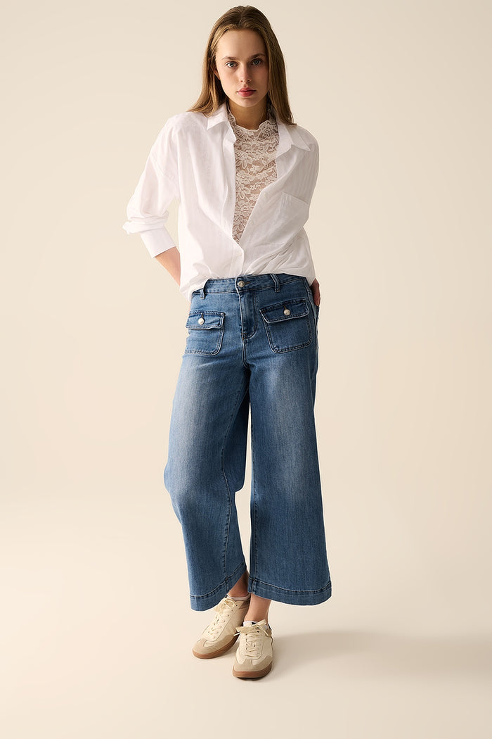 Straight jeans with back pockets at the front - Denim