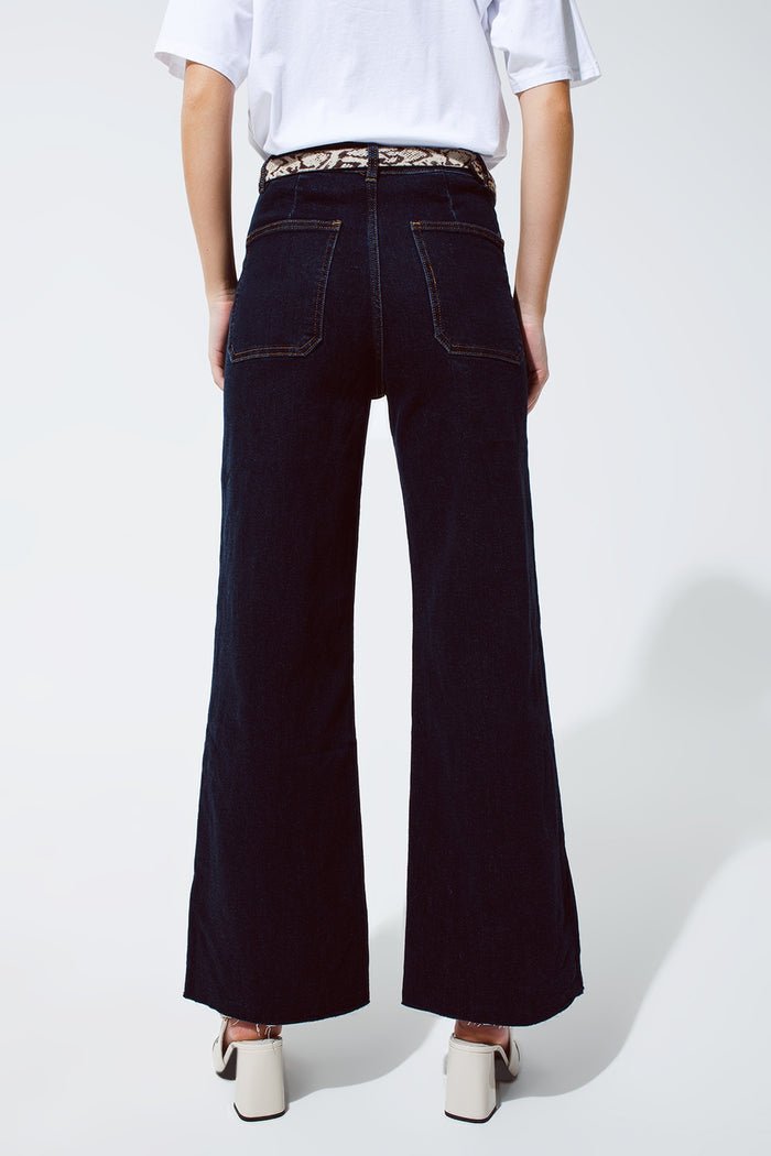Straight Jeans With Pocket Detail In Dark Wash - Denim
