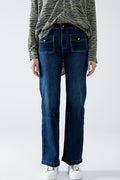 Straight Leg Jeans With Front Pockets and Button - Denim