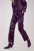 Straight leg velvet pants in black - trousers
