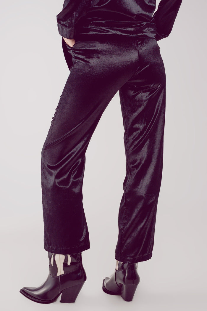 Straight leg velvet pants in black - trousers