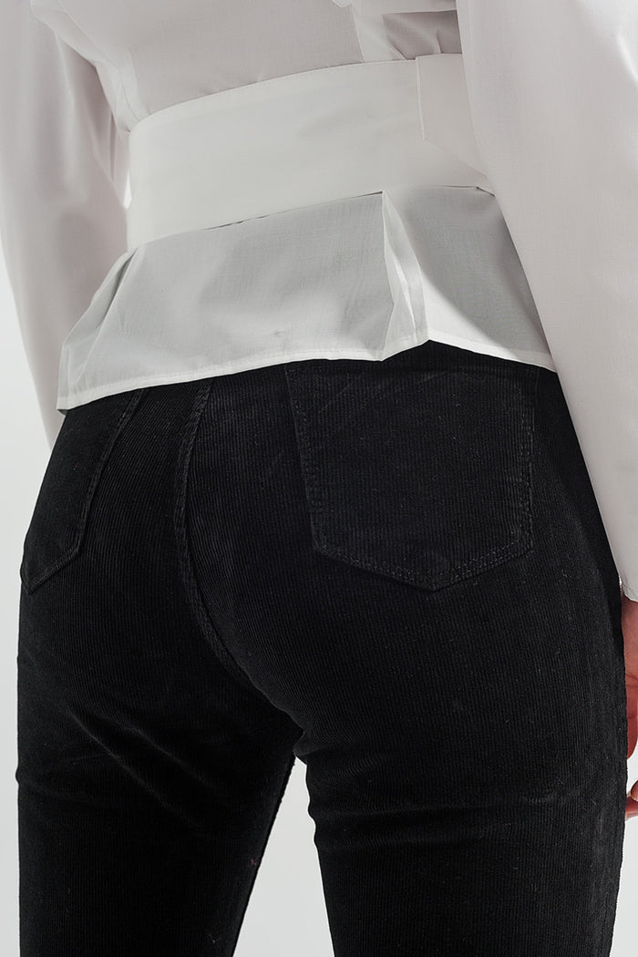 Stretchy cord flared trouser in black - trousers, Coloured Jeans