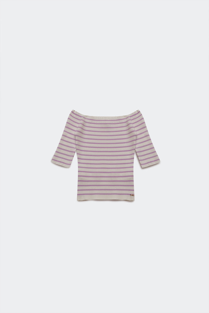 Stripe bardot top in lilac