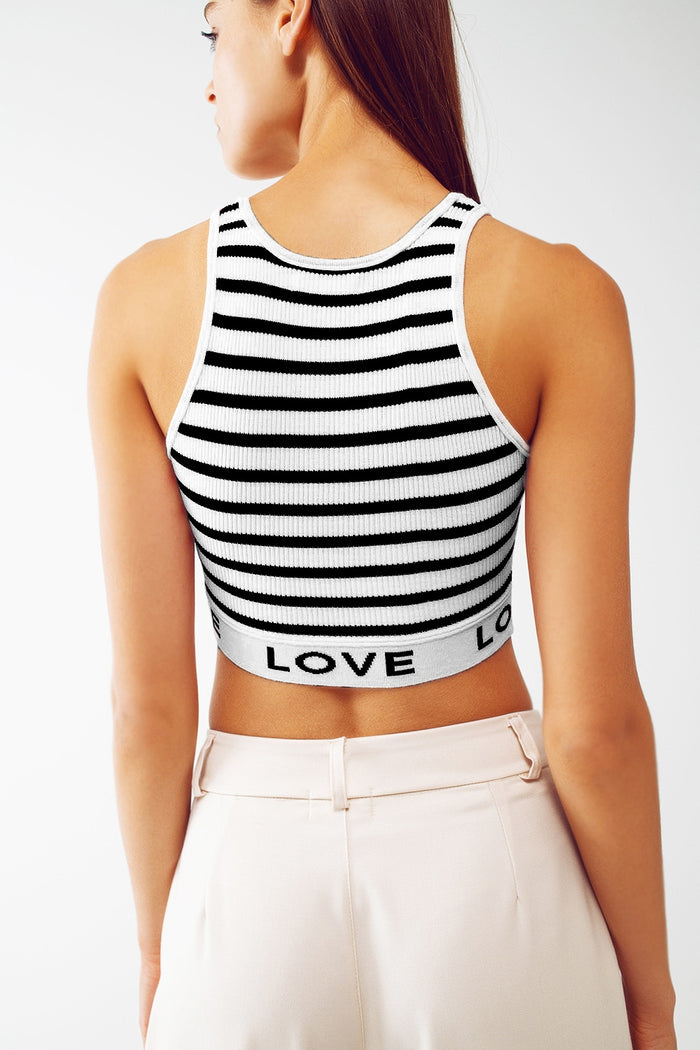 Striped Cropped Top with Love Text in White