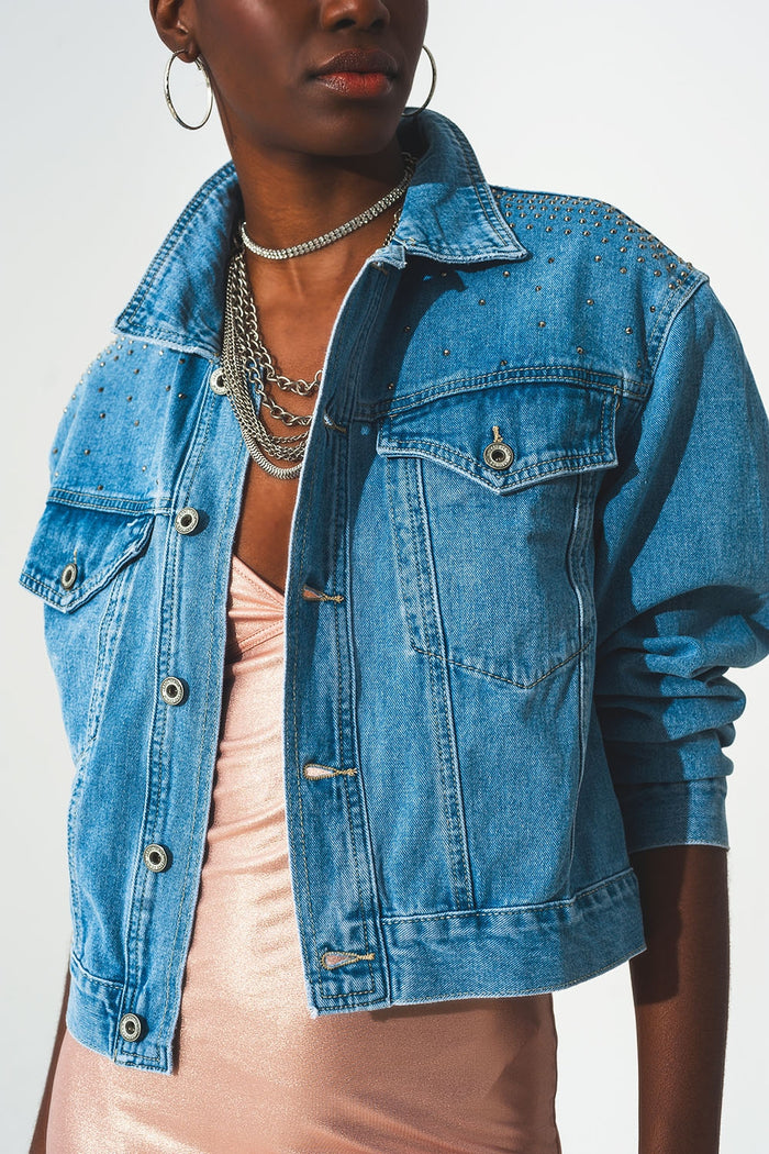 Studded denim jacket in blue