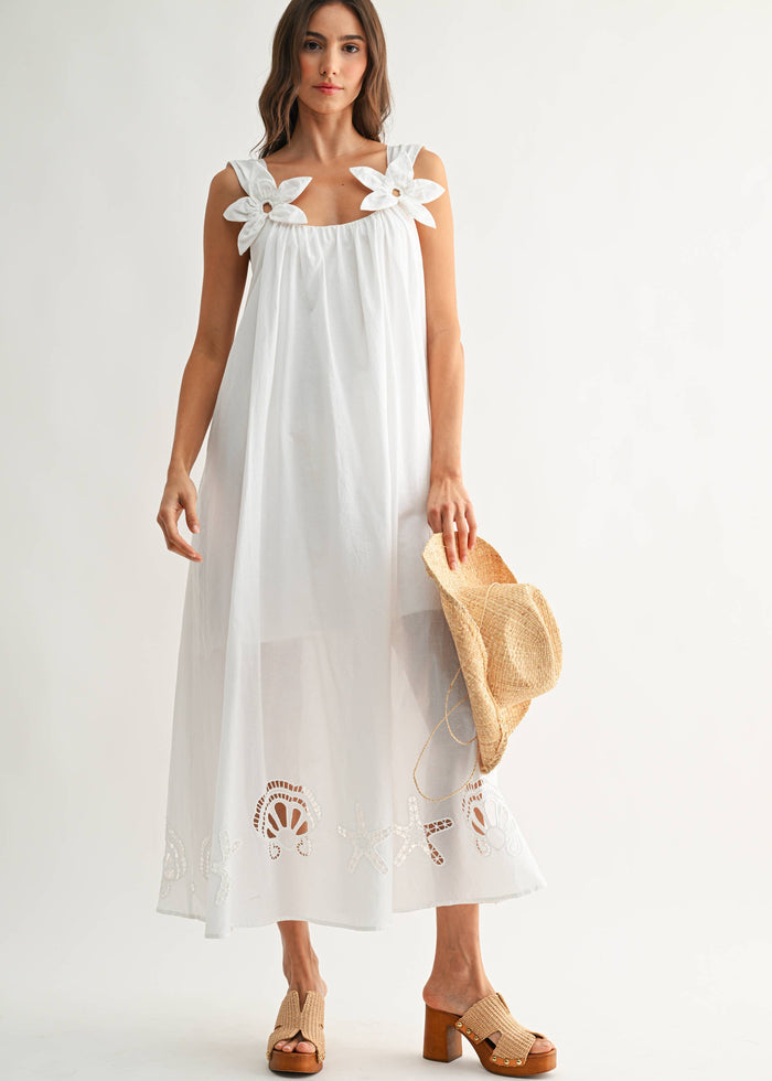 camellia eyelet Summer Breeze Off White Maxi Dress