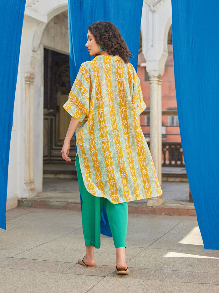 Yellow and Green Cotton Women Shirt | Pinklay