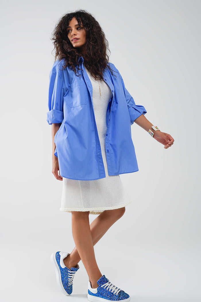 Super Oversized High Low Shirt in Blue - Shirts
