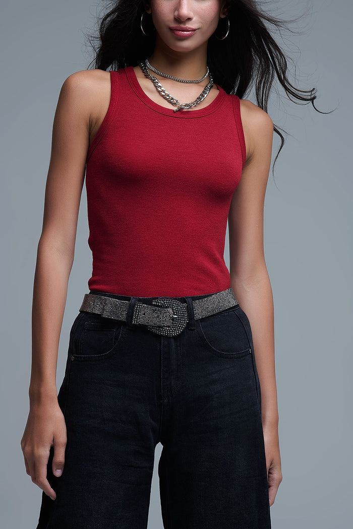 Super Soft Knitted Basic Tank in Ruby Red