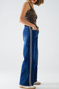 super Wide Leg Jeans with stripe on side - Denim