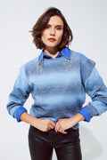 Sweater in ombre design blue with round neck and sleeve details