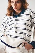 Sweater in white with navy stripe