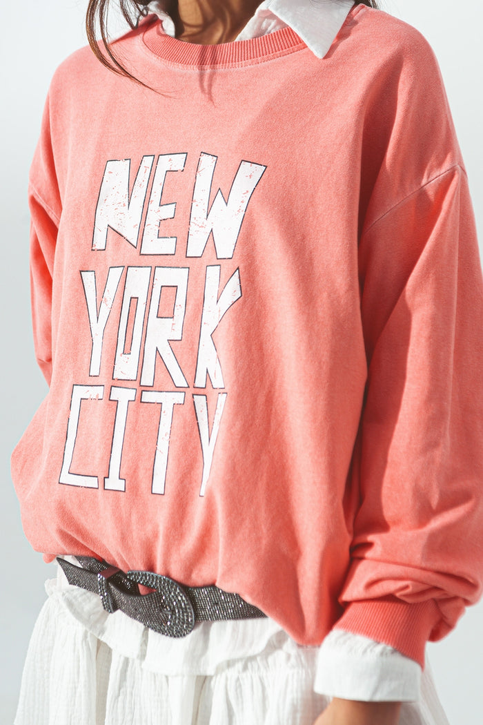 Sweatshirt with New York City text in Coral