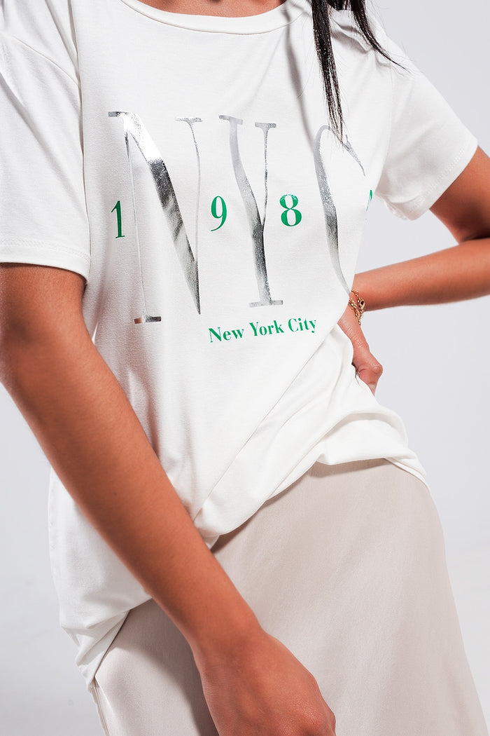 T shirt with New York City slogan in white - top