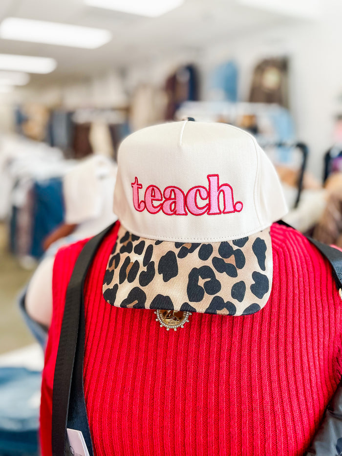 Teach Embroidered Trucker Hat-Leopard