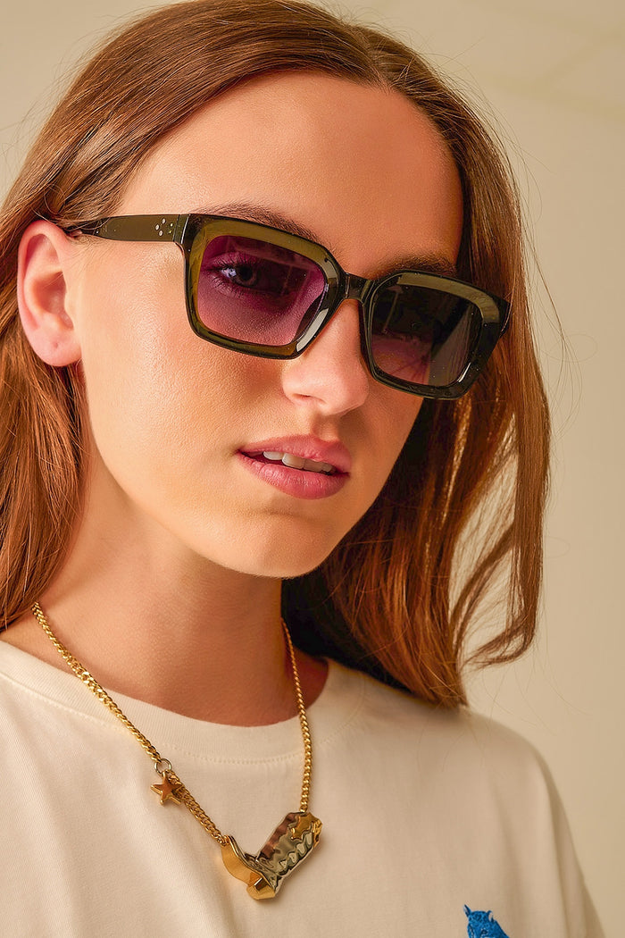 Thick Square Frame Sunglasses Chunky Retro in green
