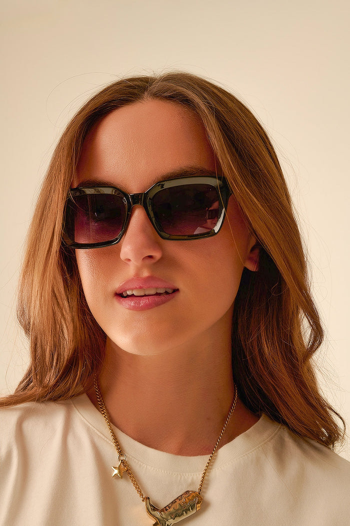 Thick Square Frame Sunglasses Chunky Retro in green