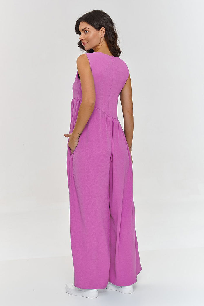 Trendy Wide Leg Jumpsuit in Soft Beige - Jumpsuits