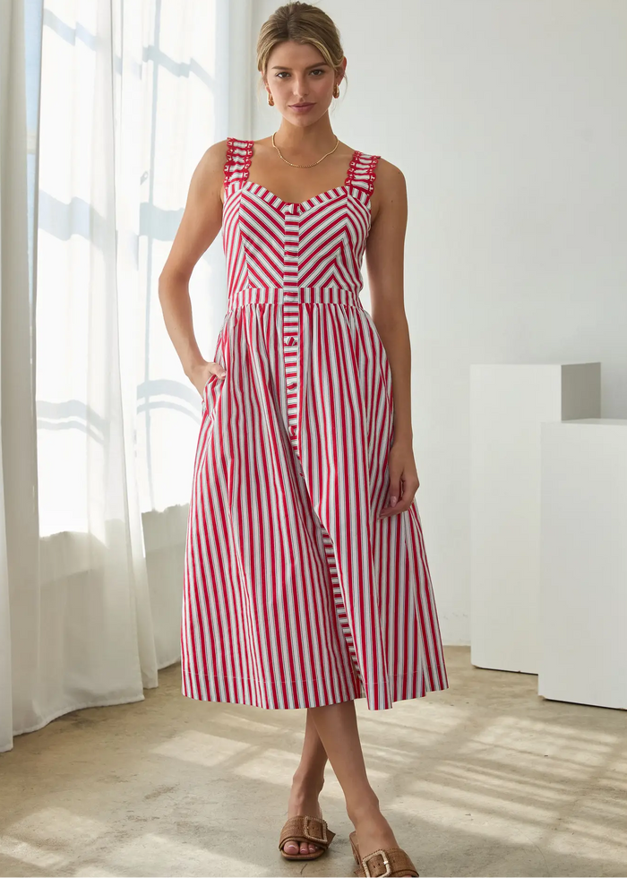 red white navy stripe skies are blue midi dress 4th July Usa America