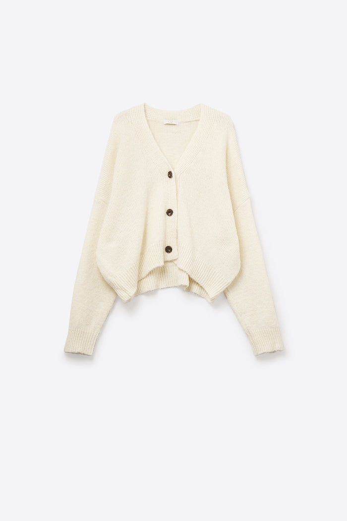 V-neck Basic Cream Buttoned Cardigan