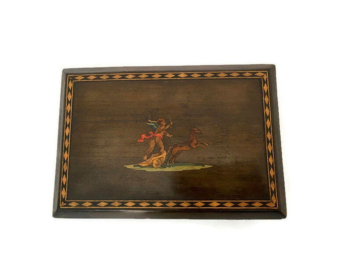 Vintage Wood Box with Veneer and Inlay at Duckwells