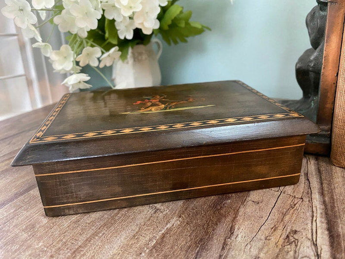 Vintage Wood Box with Veneer and Inlay at Duckwells