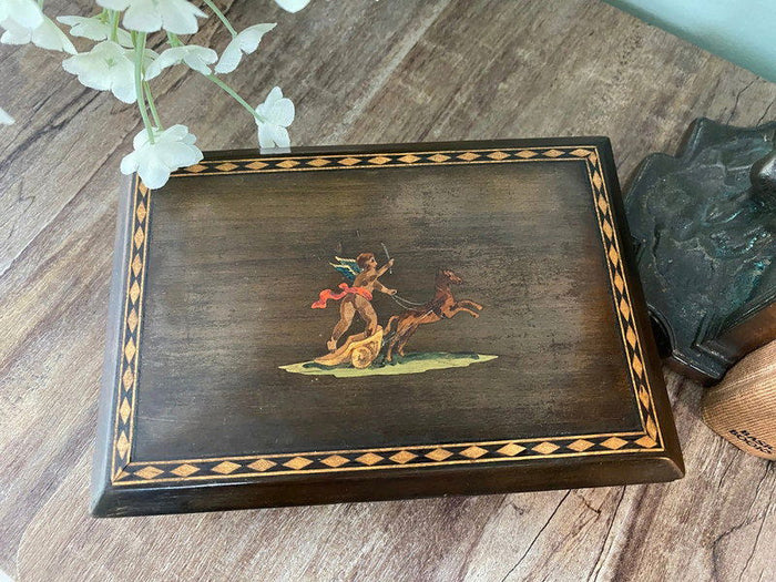 Vintage Wood Box with Veneer and Inlay at Duckwells
