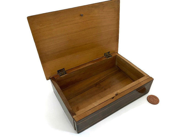 Vintage Wood Box with Veneer and Inlay at Duckwells
