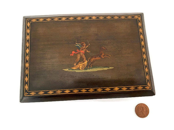 Vintage Wood Box with Veneer and Inlay at Duckwells