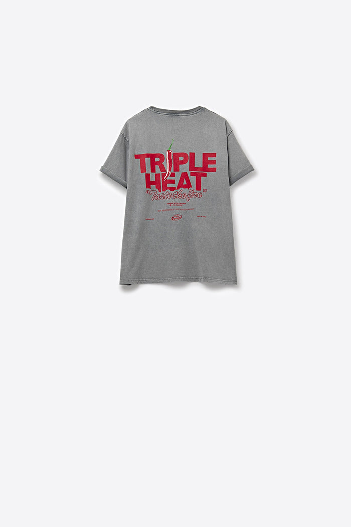 Washed grey relaxed fit Short Sleeve TRIPLE HEAT LOGO T-shirt - top