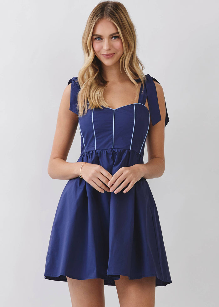 gameday dress tcec navy auburn Weekend Favorite Tie Shoulder Fit and Flare Mini Dress - Navy