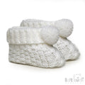 WHITE ACRYLIC BABY BOOTEE WITH POM POM - S443W