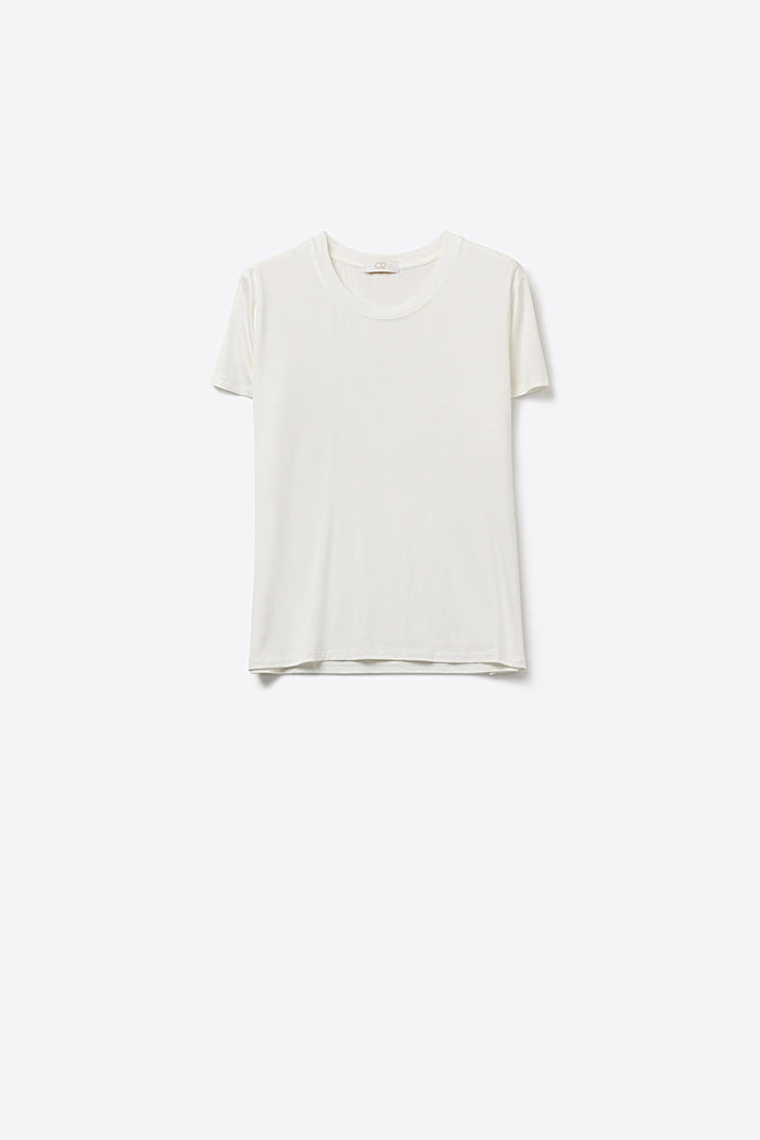 White basic Crew Neck Short Sleeve T-shirt in viscose fabric - top