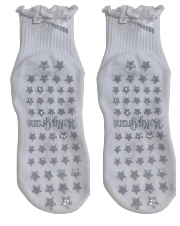 White bow star silver glitter grip