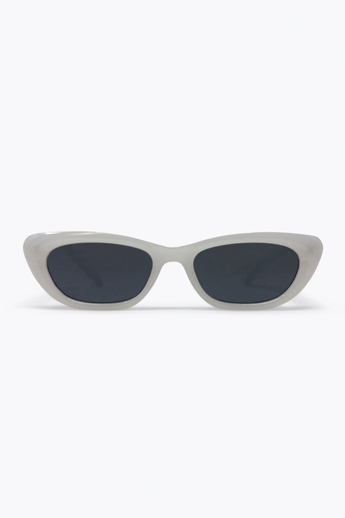 White Cat Eye Frame Silver Logo Detail Sunglasses