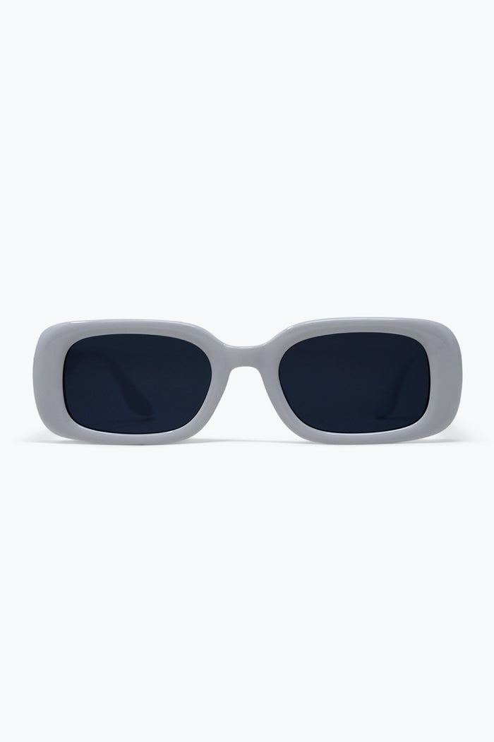White Chunky Frame Rectangular Lens Modern Sunglasses