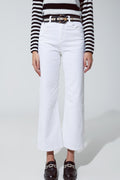 White Corduroy Cropped Pants - Coloured Jeans