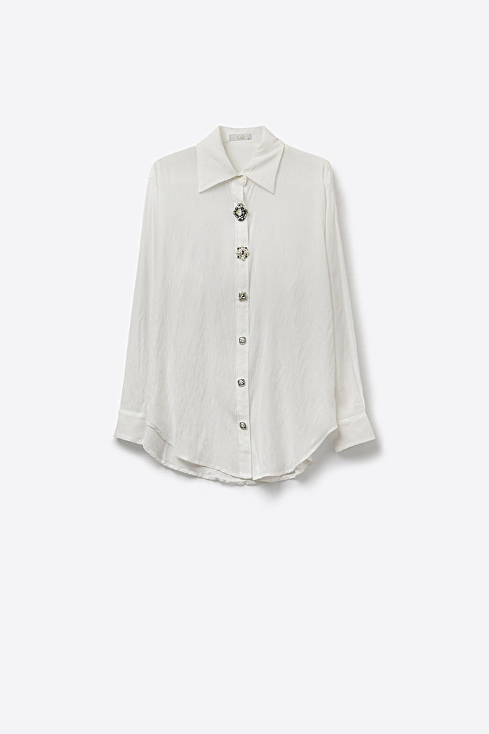 White Embellished Button-Down Blouse in tencel fabric - Shirts