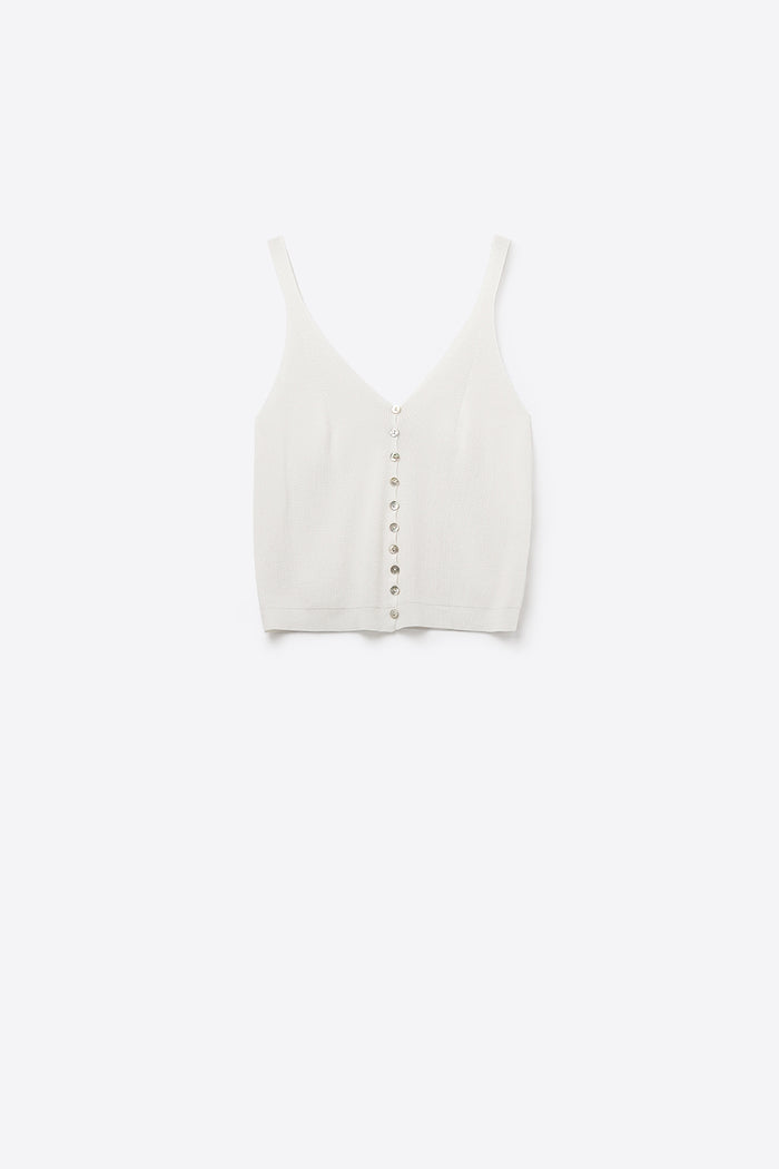 White Knit Buttoned Crop Top