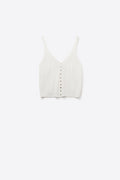 White Knit Buttoned Crop Top