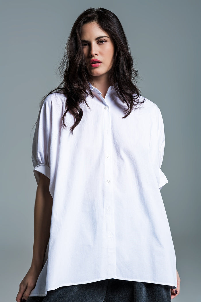White oversized blouse with short sleeves - Shirts