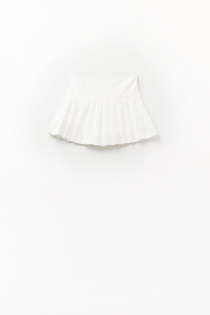 white pleated mini skirt