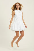 White poplin Sleeveless Dress with Balloon-style Hem - dress