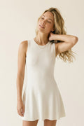 White Ribbed Knit Sleeveless Fit and Flare Dress - dress