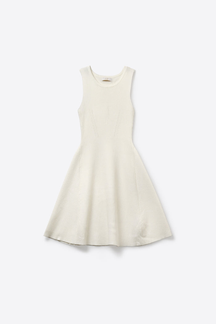 White Ribbed Knit Sleeveless Fit and Flare Dress - dress