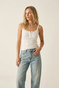 White Ribbed Knit Spaghetti Strap Tank Top