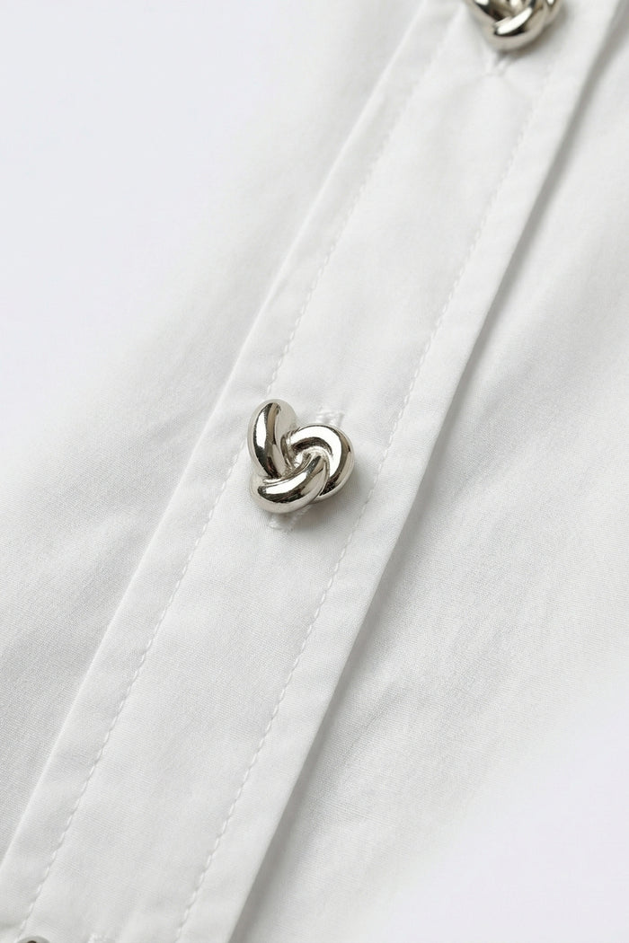 White Short-Sleeve Kimono Shirt with silver buttons - Shirts