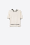 White short sleeve sweater with black line detail